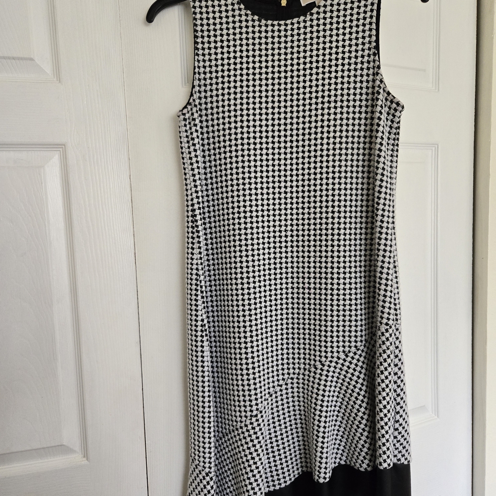 Michael Kors Black and White Asymmetrical Ruffled Sheath Dress